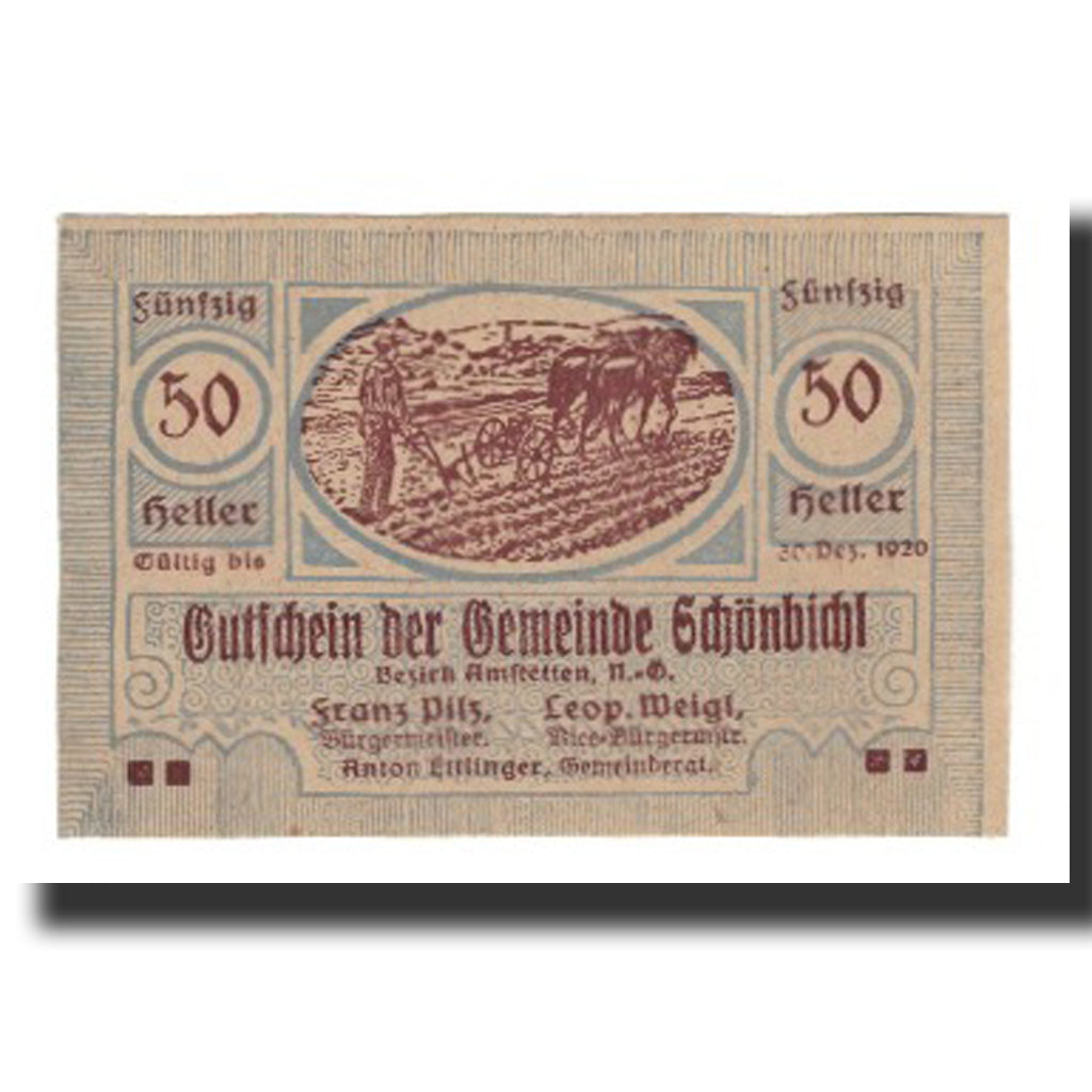 Banknote, Austria, Schönbichl N.Ö. Gemeinde, 50 Heller, Texte 6, 1920