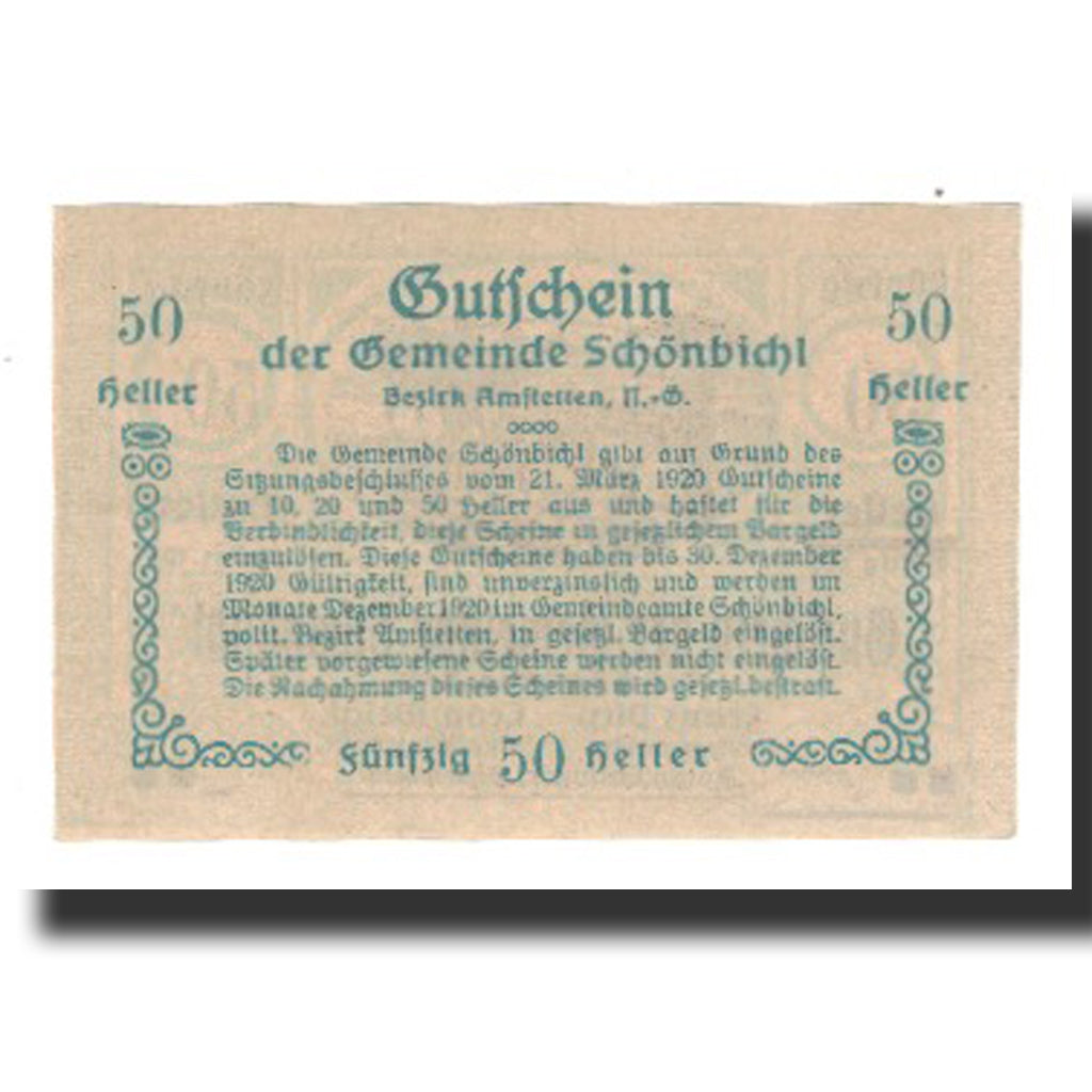 Banknote, Austria, Schönbichl N.Ö. Gemeinde, 50 Heller, Texte 7, 1920