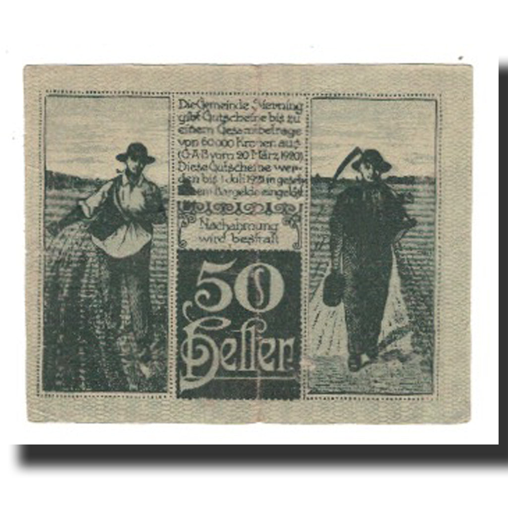 Banknote, Austria, Sierning, 50 Heller, personnage, 1921, 1921-07-01, EF(40-45)