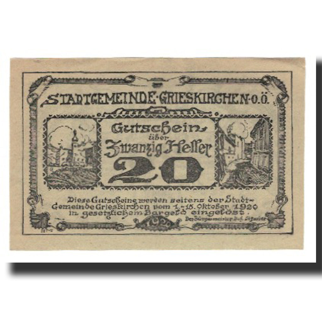 Banconote, Austria, Grieskirchen, 20 Heller, valeur faciale, 1920, 1920-10-15