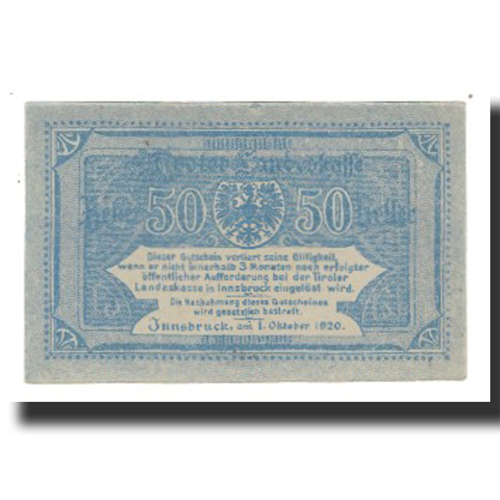 Banknote, Austria, Tiroler Landeskasse, 50 Heller, Texte, 1920, 1920-10-01