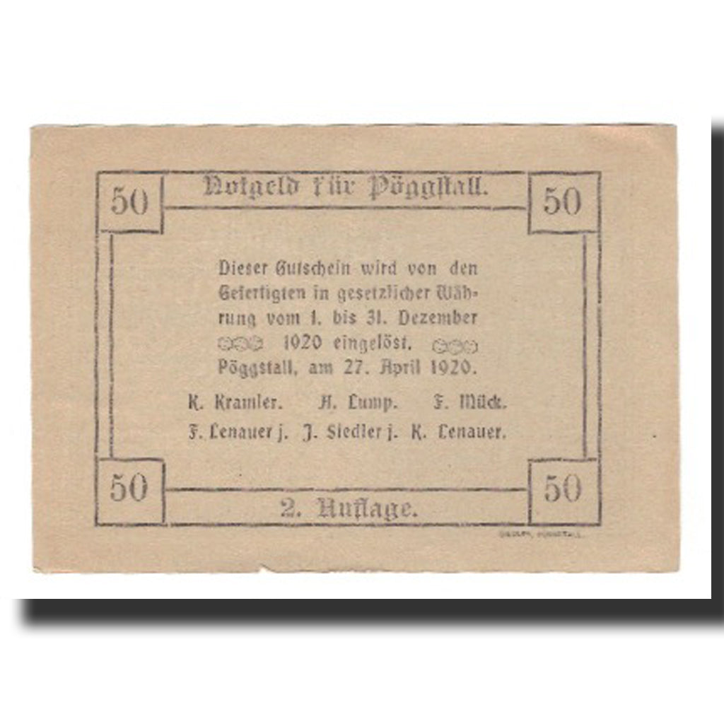 Biljet, Oostenrijk, Pöggstall, 50 Heller, Texte, 1920, 1920-12-31, SUP, Mehl:FS