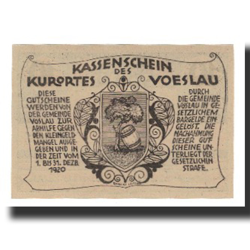 Billete, Austria, Vöslau N.Ö. Gemeinde, 10 Heller, Blason, 1920, 1920-12-31