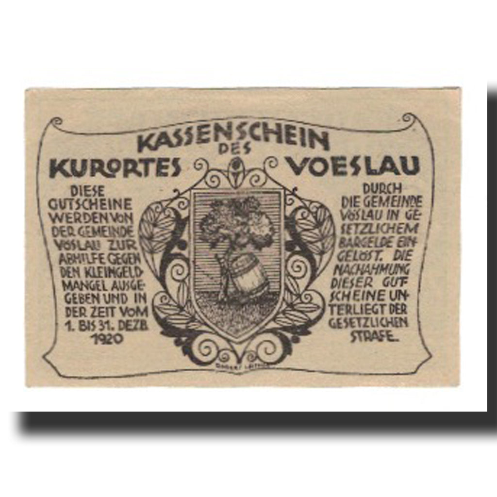 Billete, Austria, Vöslau N.Ö. Gemeinde, 20 Heller, Blason 3, 1920, 1920-12-31