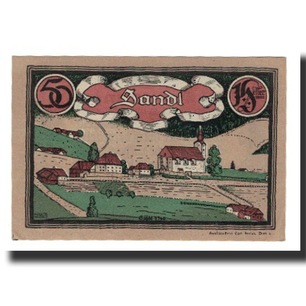 Nota, Áustria, Sandl O.Ö. Gemeinde, 50 Heller, Texte, 1920, 1920-12-31