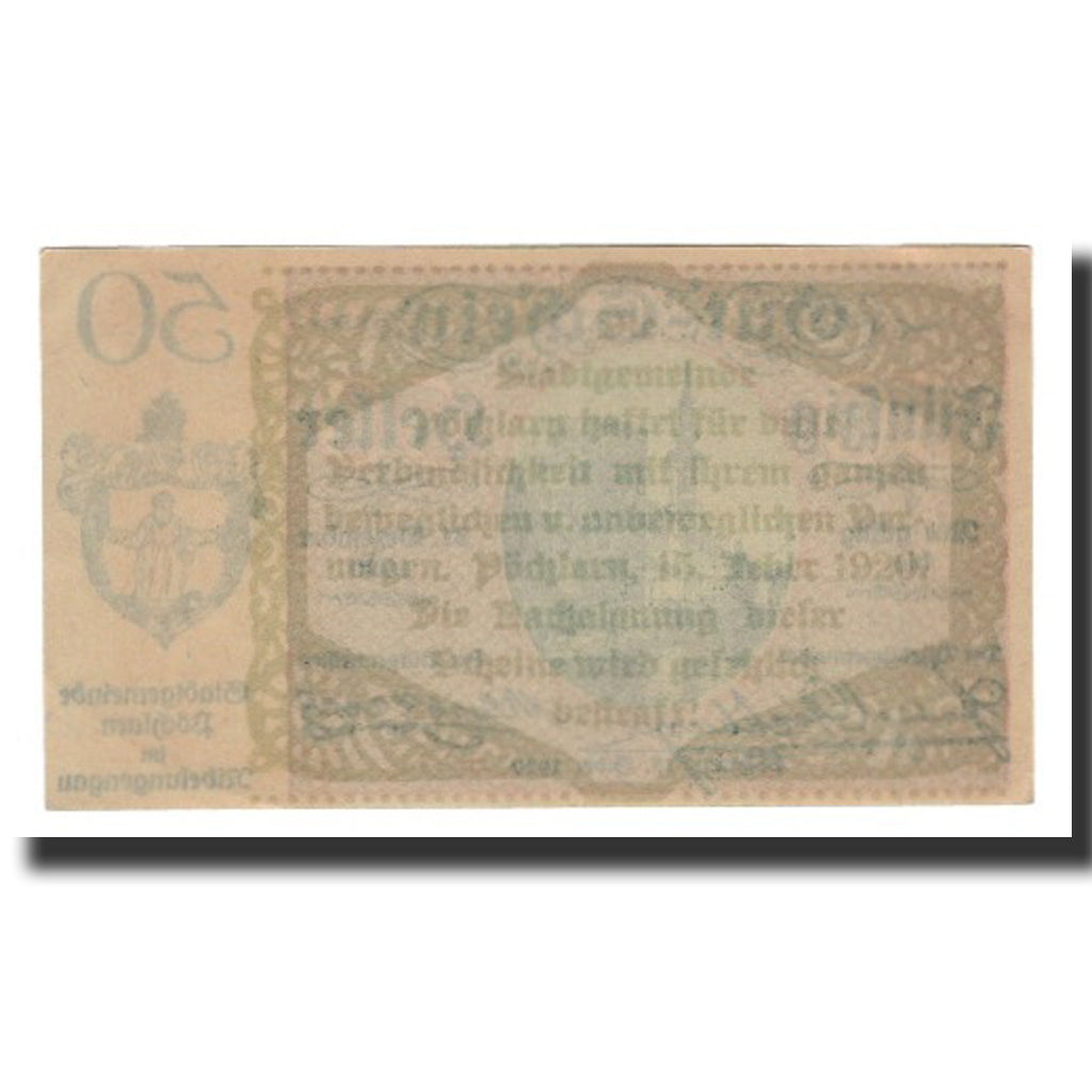 Nota, Áustria, Pöchlarn N.Ö. Stadtgemeinde, 50 Heller, N.D, 1920, 1920-12-31