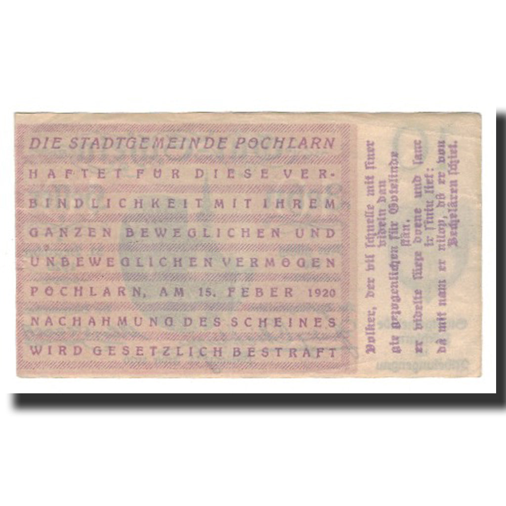 Biljet, Oostenrijk, Pöchlarn N.Ö. Stadtgemeinde, 10 Heller, Texte, 1920