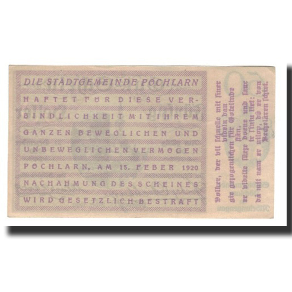 Billete, Austria, Pöchlarn N.Ö. Stadtgemeinde, 50 Heller, Texte 3, 1920
