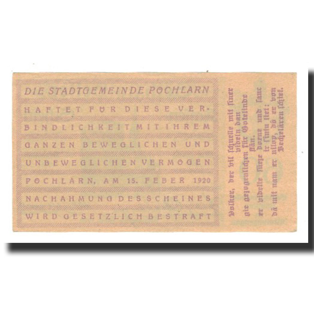 Billete, Austria, Pöchlarn N.Ö. Stadtgemeinde, 60 Heller, Texte 4, 1920