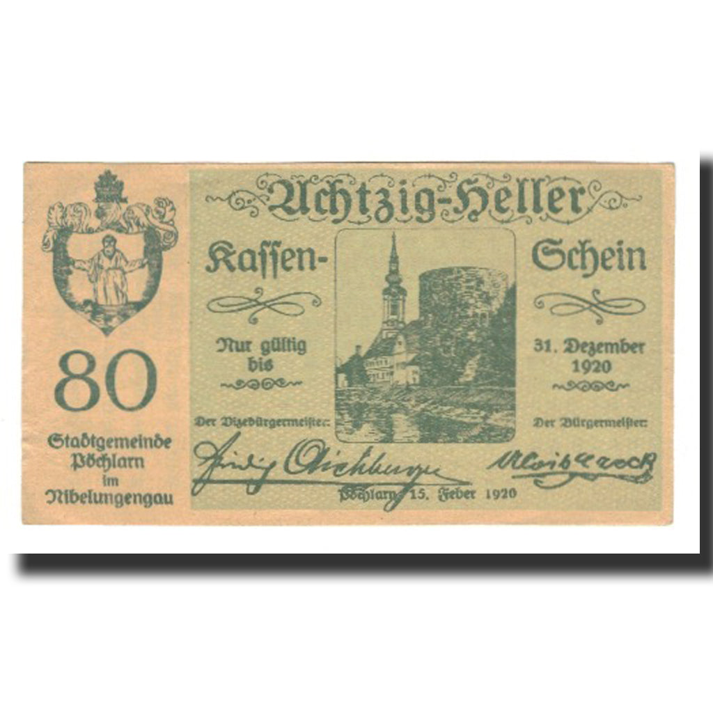 Billete, Austria, Pöchlarn N.Ö. Stadtgemeinde, 80 Heller, Texte  5, 1920