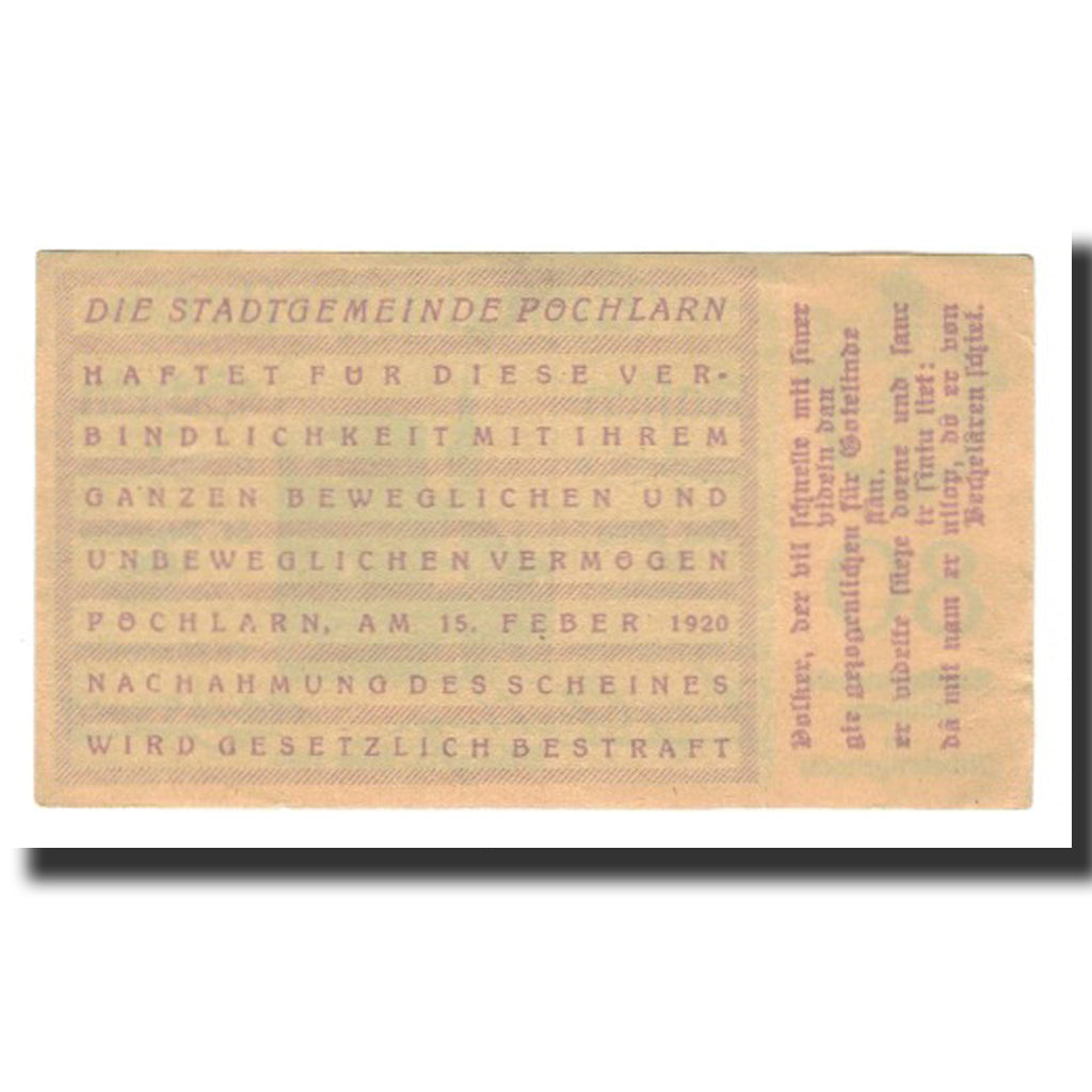 Billete, Austria, Pöchlarn N.Ö. Stadtgemeinde, 80 Heller, Texte  5, 1920