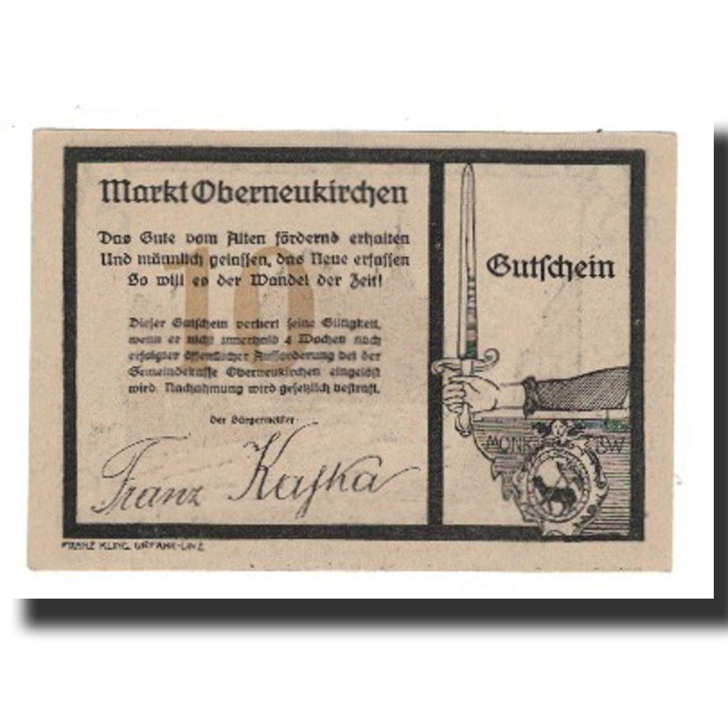 Nota, Áustria, Oberneukirchen O.Ö. Marktgemeinde, 10 Heller, Eglise 1