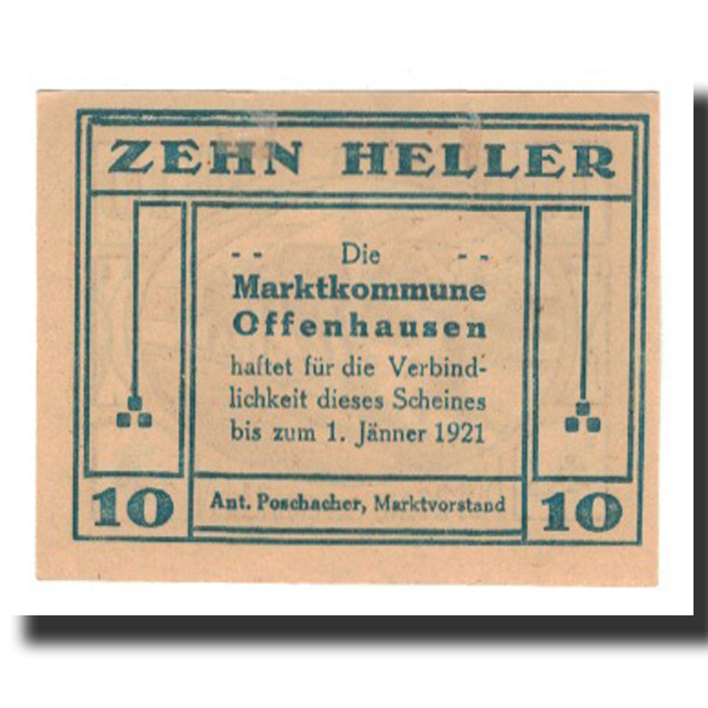 Billete, Austria, Offenhausen O.Ö. Prv. Marktkommune, 10 Heller, paysan, 1921