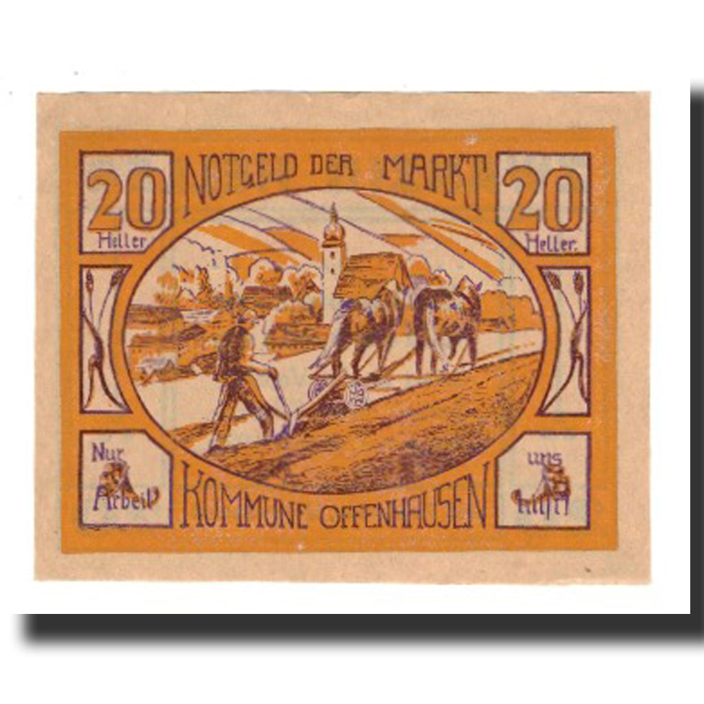 Biljet, Oostenrijk, Offenhausen O.Ö. Prv. Marktkommune, 20 Heller, Paysan 1