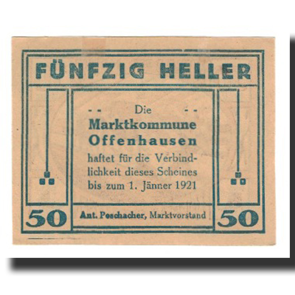 Billete, Austria, Offenhausen O.Ö. Prv. Marktkommune, 50 Heller, paysan 2