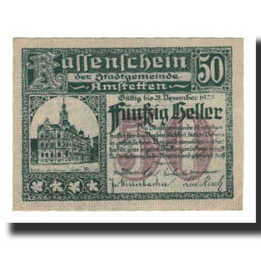 Banconote, Austria, Amstetten, 50 Heller, Blason 1, 1920, 1920-12-31, SPL-