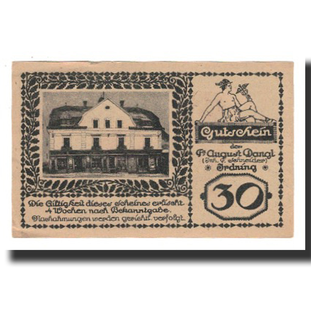 Billet, Autriche, Irdning Stm. Prv. Fa. August Dangl Gemeinde, 30 Heller