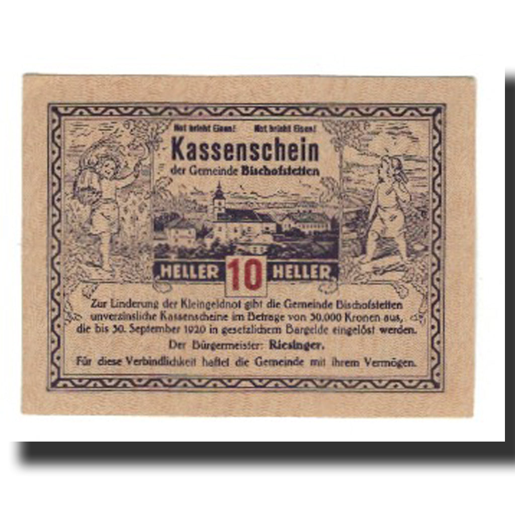 Billete, Austria, Bischofstetten, 10 Heller, blé, 1920, 1920-09-30, EBC