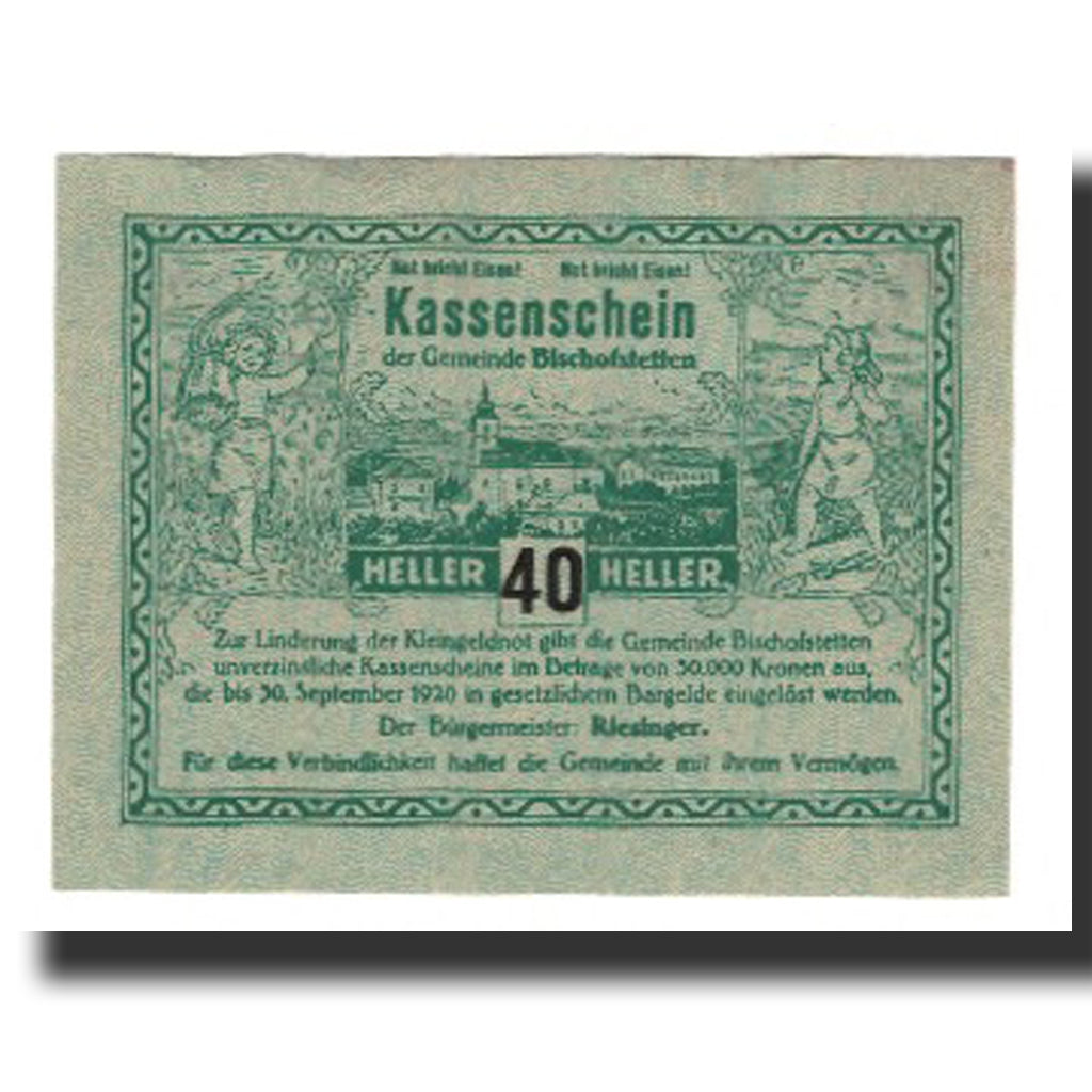 Billet, Autriche, Bischofstetten, 40 Heller, Blé 2, 1920, 1920-09-30, SUP