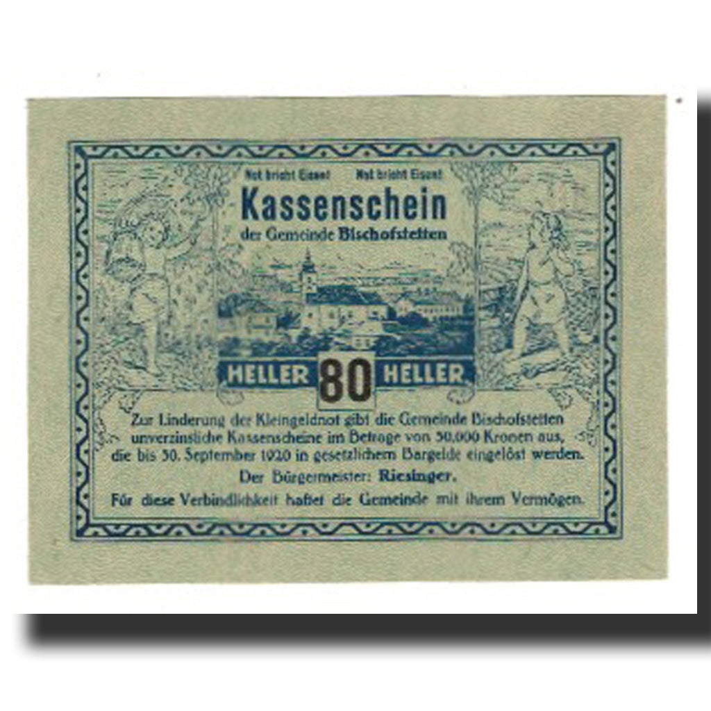 Billete, Austria, Bischofstetten, 80 Heller, Blé 4, 1920, 1920-09-30, EBC