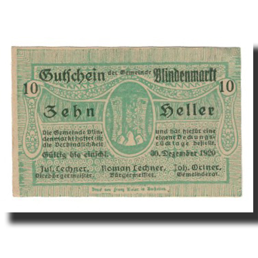 Banknot, Austria, Blindenmarkt, 10 Heller, Texte 2, 1920, 1920-09-30, AU(55-58)