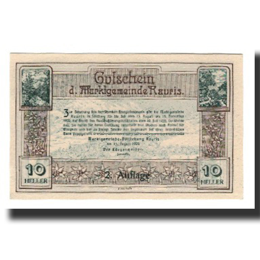 Banconote, Austria, Rauris, 10 Heller, texte 1, 1920, 1920-11-15, SPL-, Mehl:FS