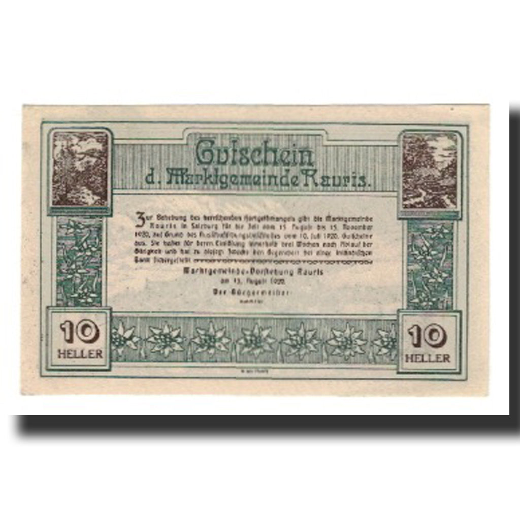 Banconote, Austria, Rauris, 10 Heller, Texte 2, 1920, 1920-11-15, SPL-, Mehl:FS