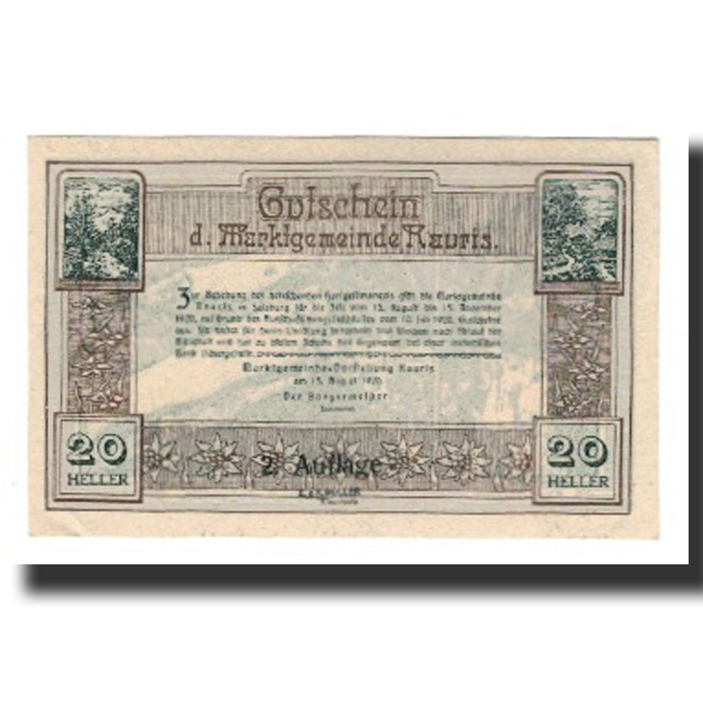 Banconote, Austria, Rauris, 20 Heller, Texte 4, 1920, 1920-11-15, SPL-, Mehl:FS