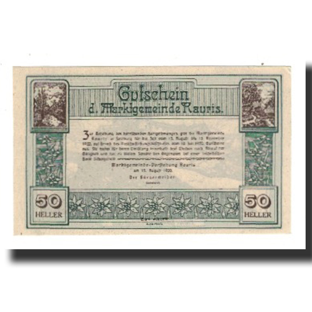 Biljet, Oostenrijk, Rauris, 50 Heller, Texte 6, 1920, 1920-11-15, SUP, Mehl:FS
