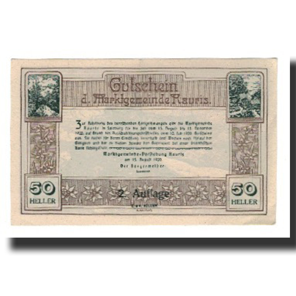 Banconote, Austria, Rauris, 50 Heller, Texte 7, 1920, 1920-11-15, SPL-, Mehl:FS