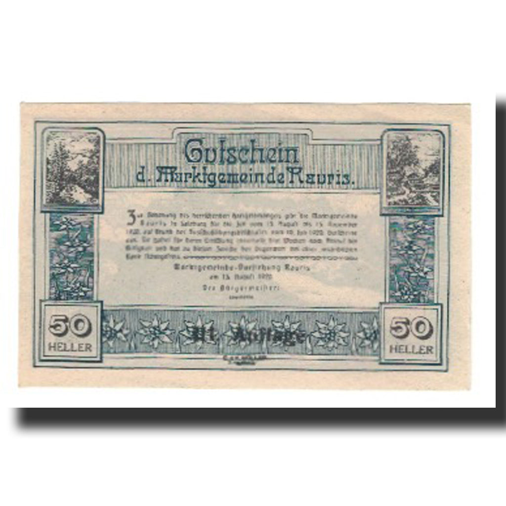 Biljet, Oostenrijk, Rauris, 50 Heller, Texte 8, 1920, 1920-11-15, SUP, Mehl:FS