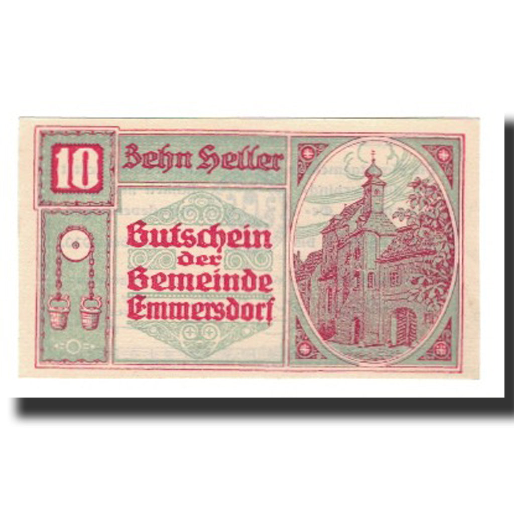 Banconote, Austria, Emmersdorf N.Ö. Gemeinde, 10 Heller, texte 1, 1920