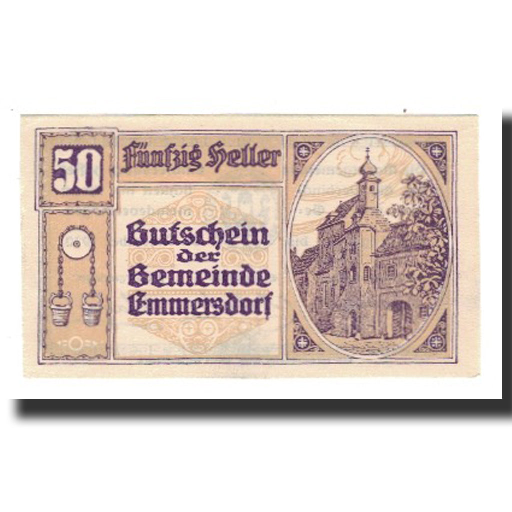 Biljet, Oostenrijk, Emmersdorf N.Ö. Gemeinde, 50 Heller, Texte  5, 1920