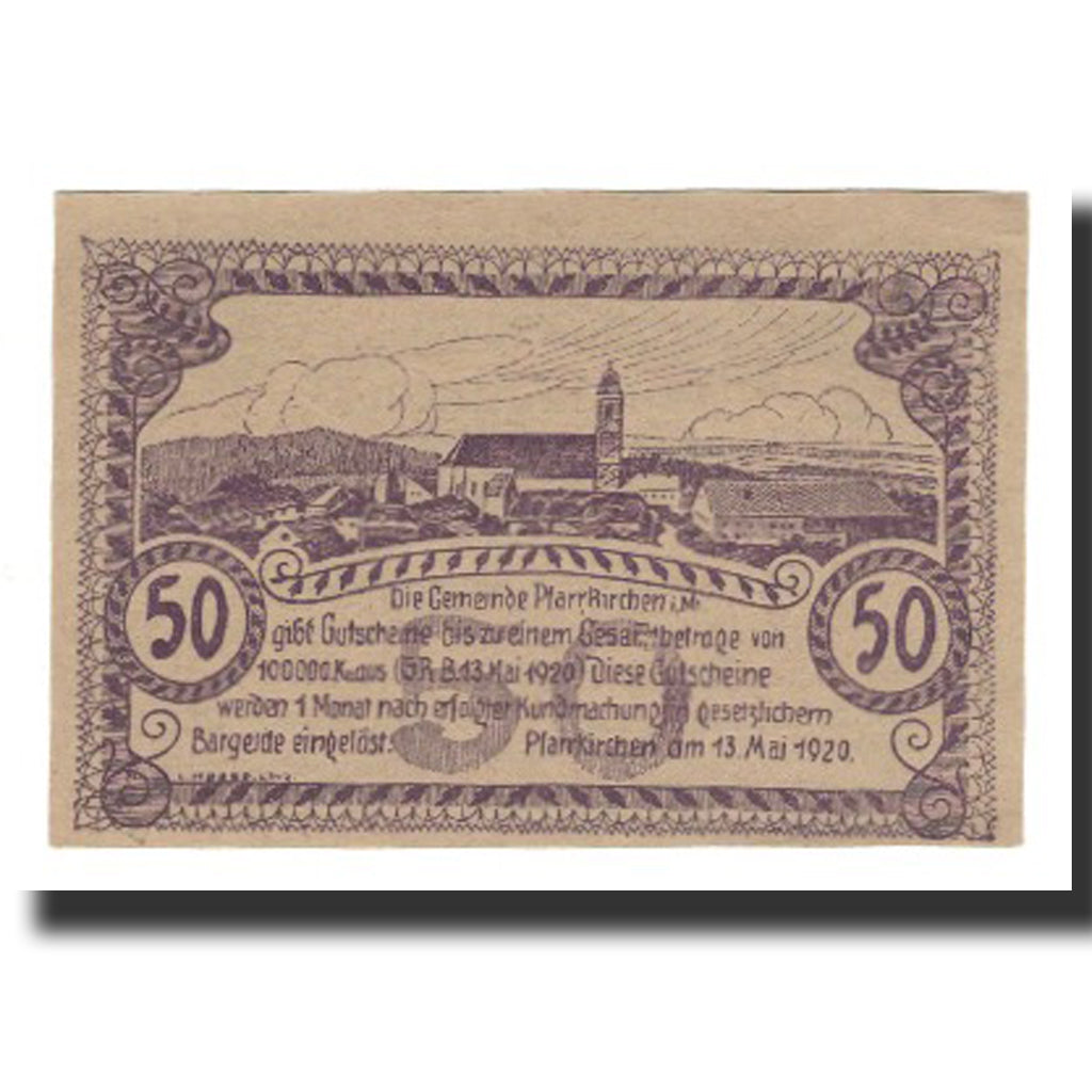 Banknot, Austria, Pfarrkirchen im Mühlkreis O.Ö. Gemeinde, 50 Heller, paysage