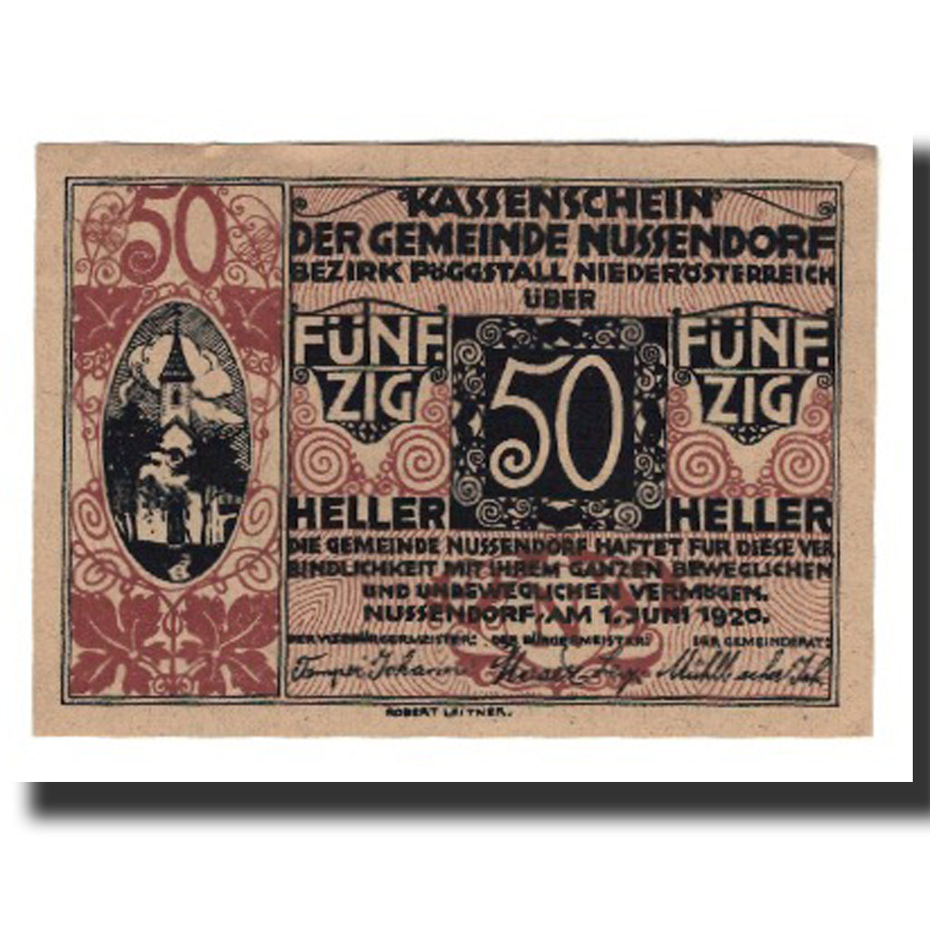 Banknot, Austria, Nussendorf - Artstetten N.Ö. Gemeinde, 50 Heller, Texte 2