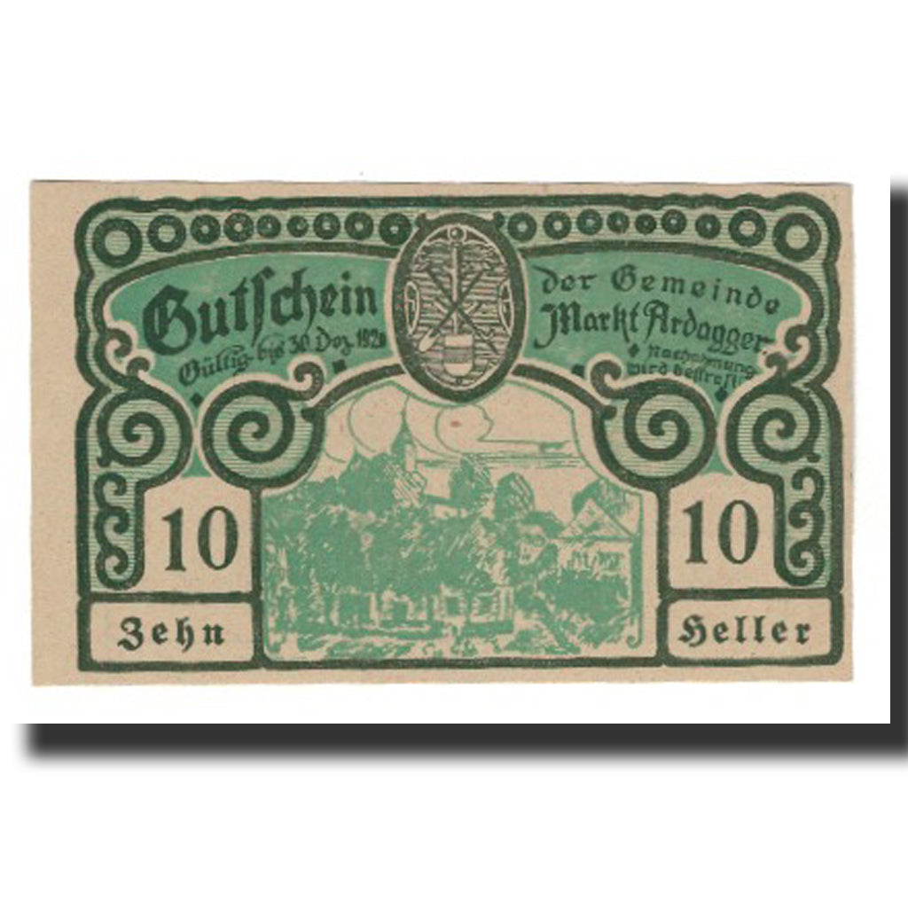 Biljet, Oostenrijk, Ardagger Markt N.Ö. Gemeinde, 10 Heller, Texte, 1920