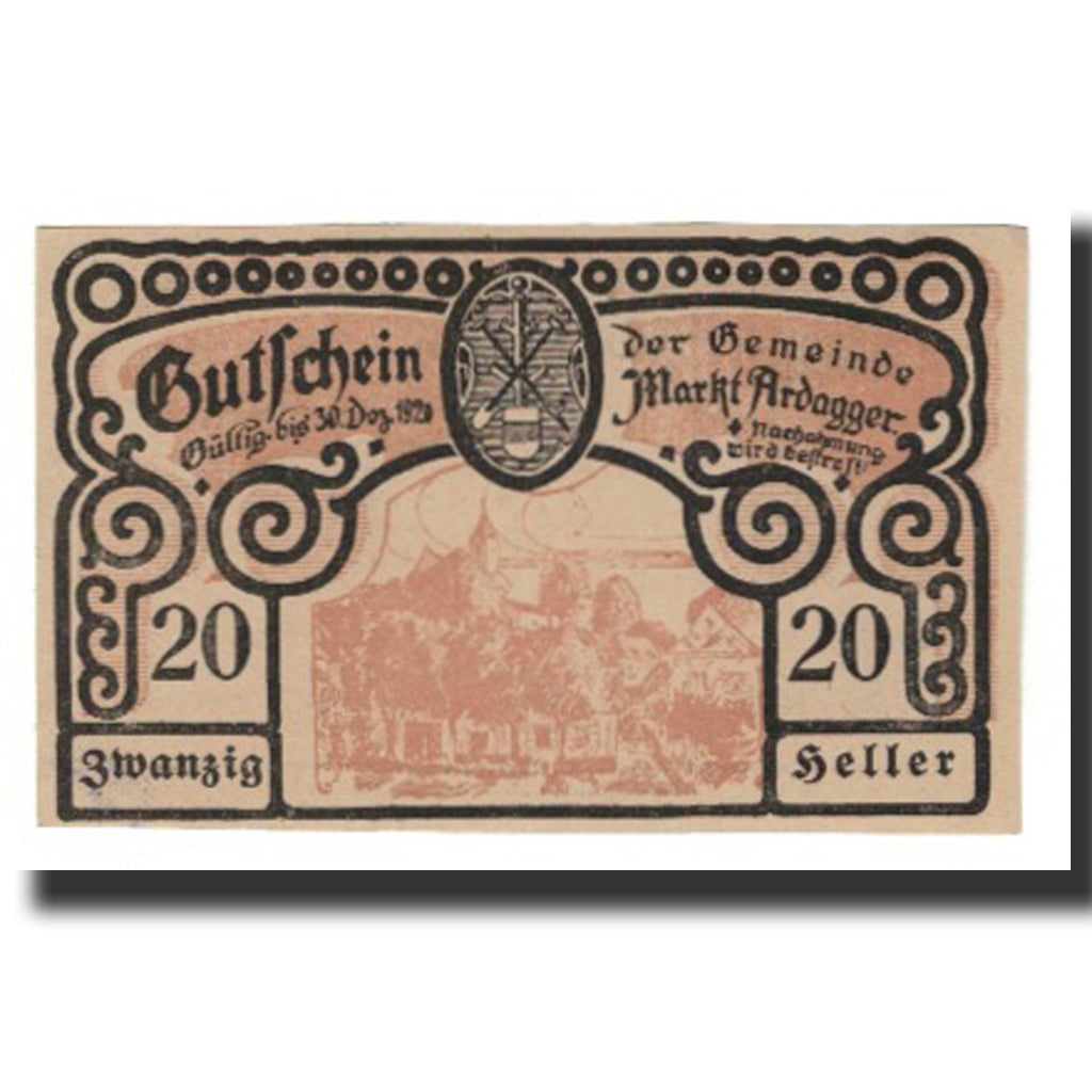 Banconote, Austria, Ardagger Markt N.Ö. Gemeinde, 20 Heller, Texte 3, 1920