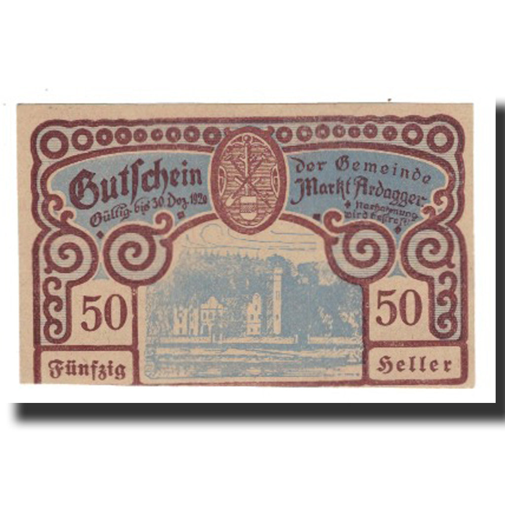 Banconote, Austria, Ardagger Markt N.Ö. Gemeinde, 50 Heller, Texte 4, 1920