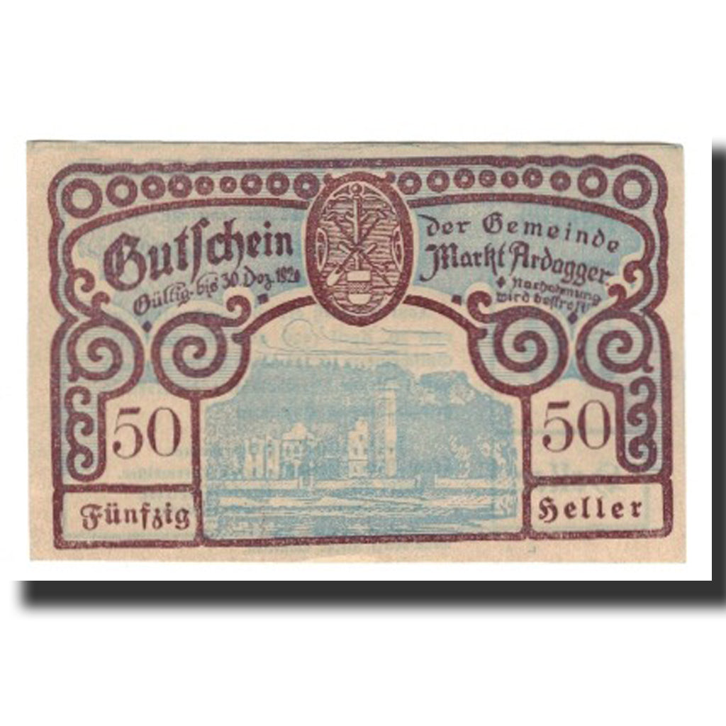 Biljet, Oostenrijk, Ardagger Markt N.Ö. Gemeinde, 50 Heller, Texte  5, 1920