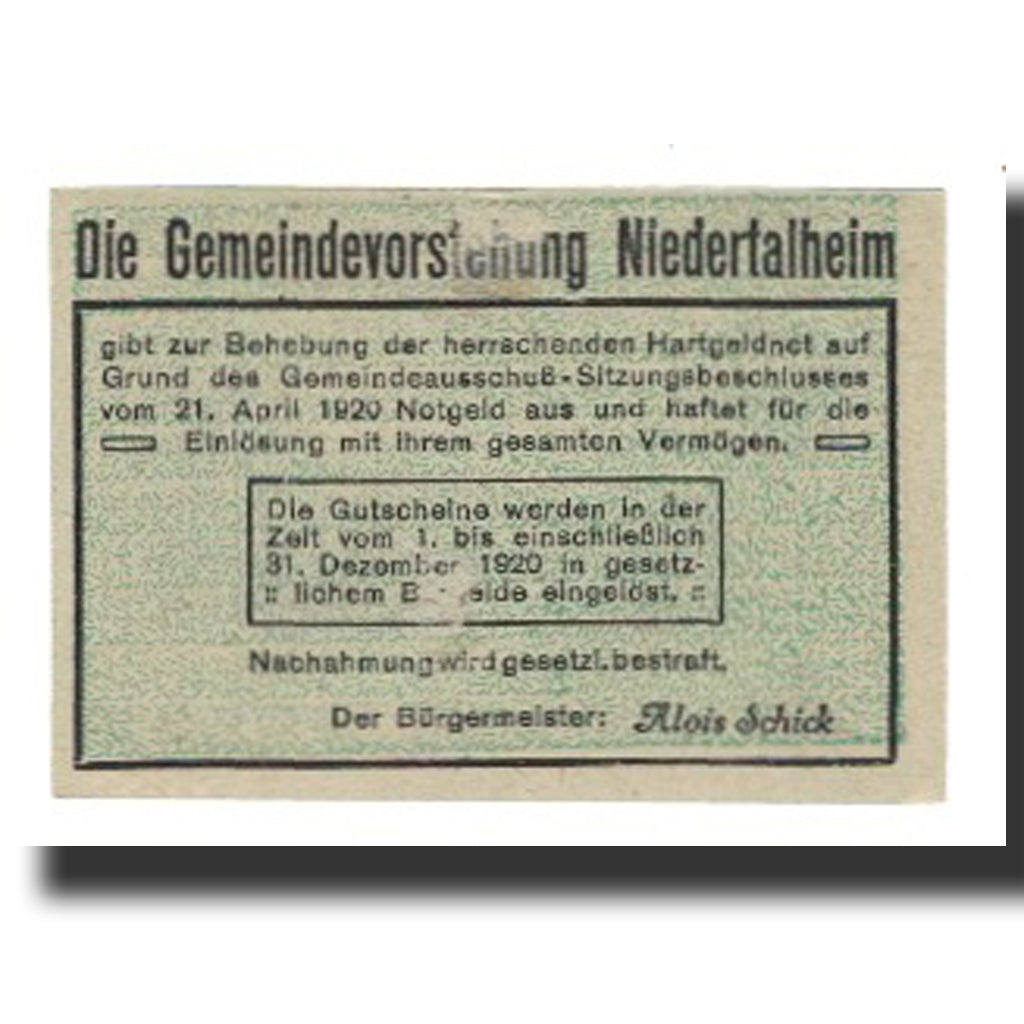 Banconote, Austria, Niedertalheim, 10 Heller, Texte, 1920, 1920-12-31, SPL-