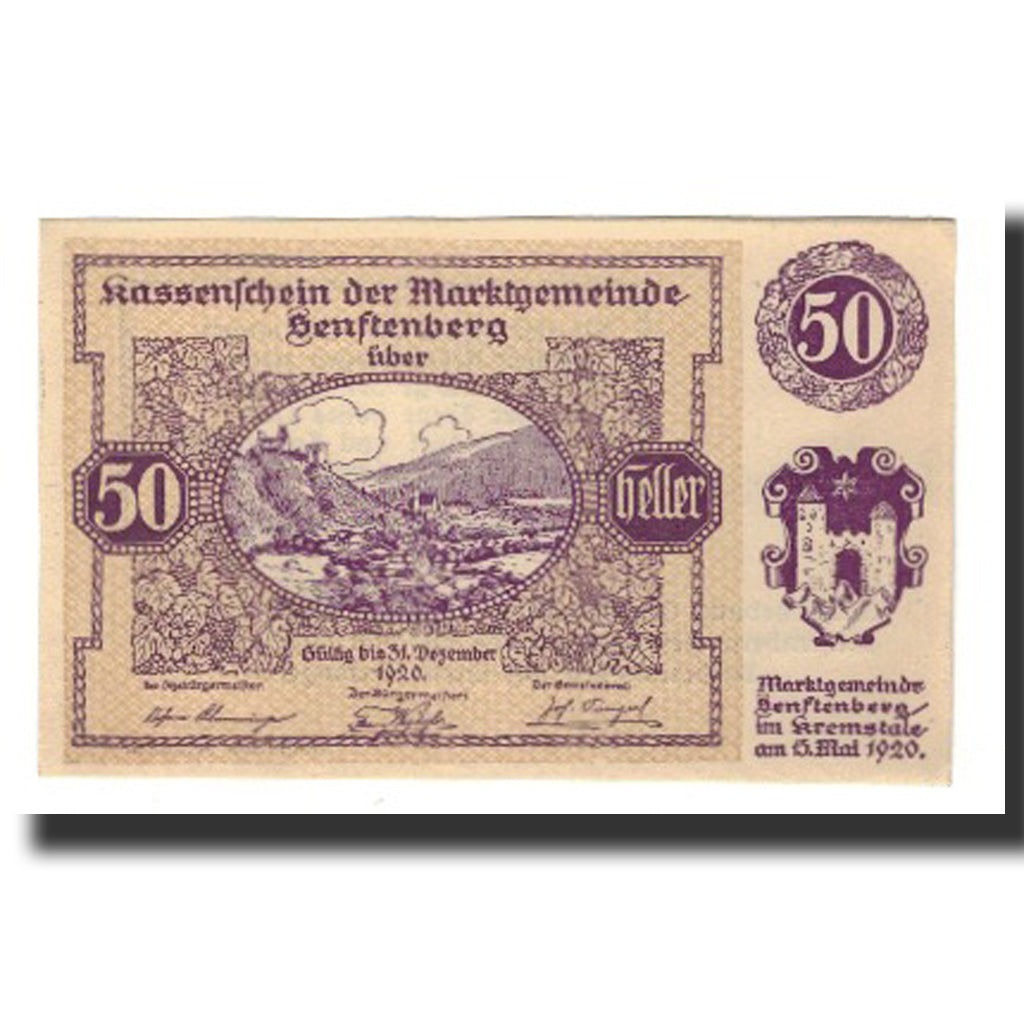 Biljet, Oostenrijk, Senftenberg, 50 Heller, Texte  5, 1920, 1920-12-31, SUP