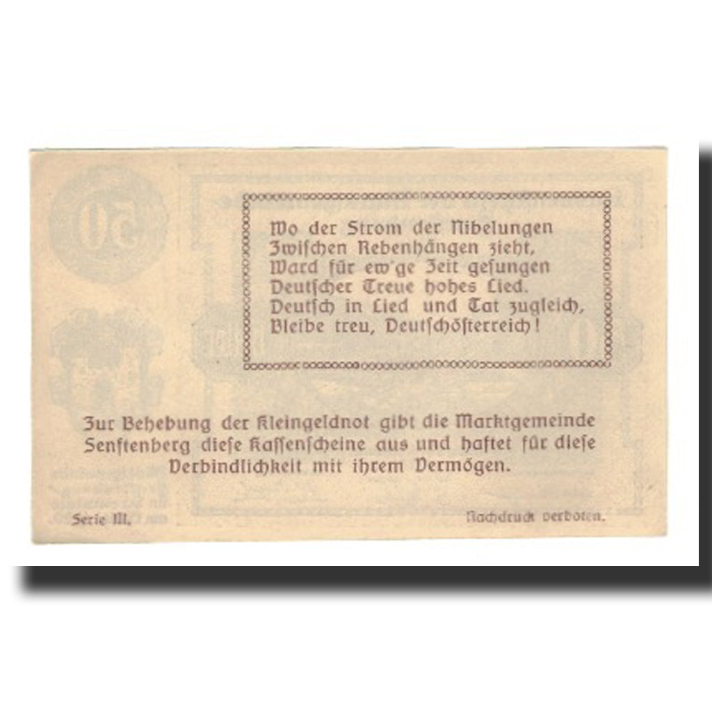 Biljet, Oostenrijk, Senftenberg, 50 Heller, Texte  5, 1920, 1920-12-31, SUP