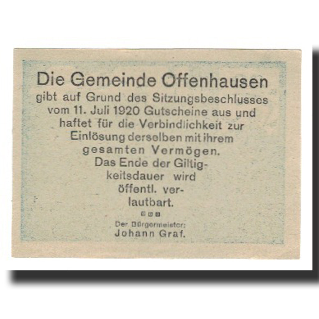 Biljet, Oostenrijk, Offenhausen O.Ö. Gemeinde, 20 Heller, Texte 3, 1920