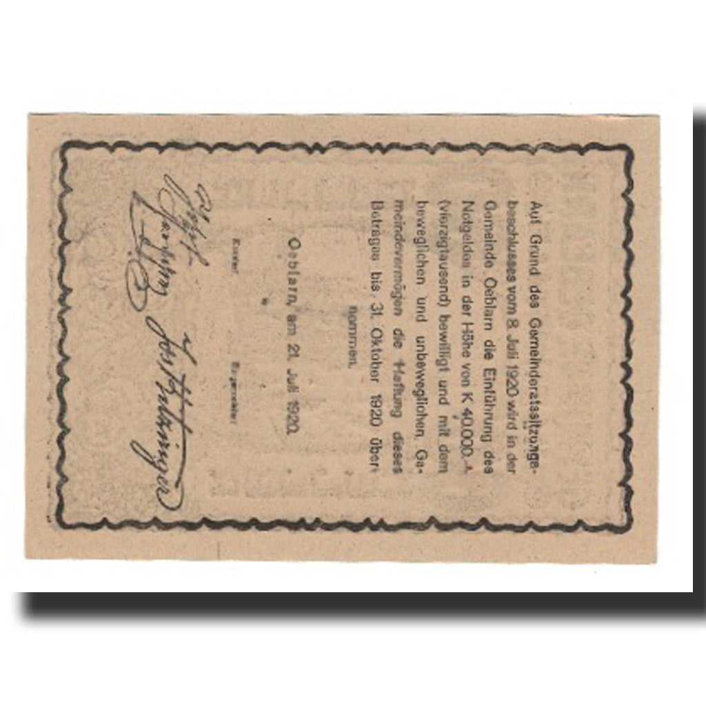 Banconote, Austria, Oeblarn im Ennstale Stm. Gemeinde, 60 Heller, Texte 2, 1920