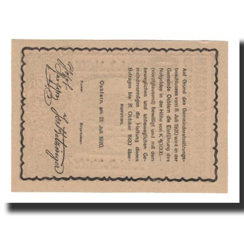 Geldschein, Österreich, Oeblarn im Ennstale Stm. Gemeinde, 60 Heller, Texte 3