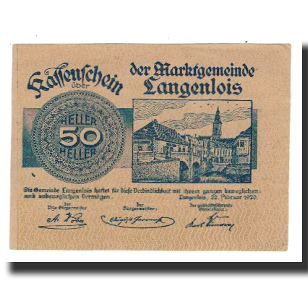 Banconote, Austria, Langenlois, 50 Heller, Blason, 1920, 1920-12-31, SPL-