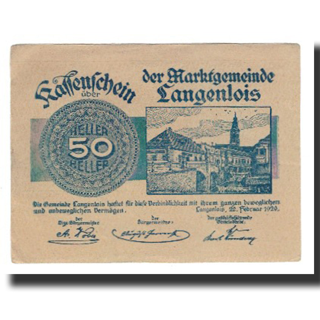 Banconote, Austria, Langenlois, 50 Heller, Blason 1, 1920, 1920-12-31, SPL-