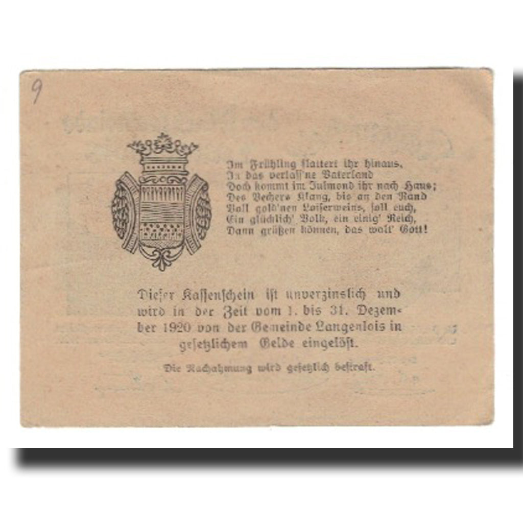 Banconote, Austria, Langenlois, 50 Heller, Blason 1, 1920, 1920-12-31, SPL-