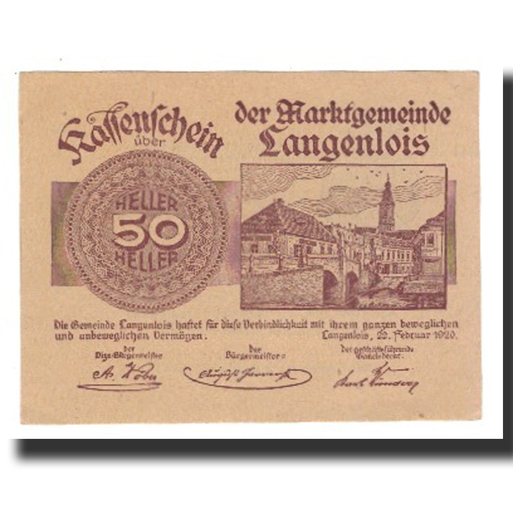 Banknot, Austria, Langenlois, 50 Heller, Blason 3, 1920, 1920-12-31, AU(55-58)