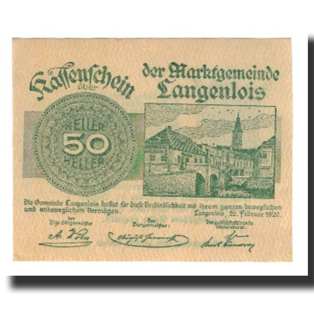 Banknot, Austria, Langenlois, 50 Heller, Blason 5, 1920, 1920-12-31, AU(55-58)